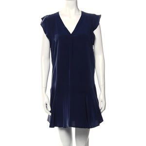 Joie Navy Blue Silk Mini Dress with Flutter Sleeve and Flare XS